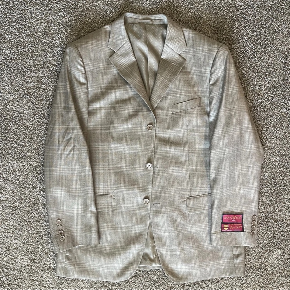 Mantoni 100% Virgin Wool Super 140s Jacket Coat Blazer 44R Crème Tan Brown BNWT - Picture 1 of 7